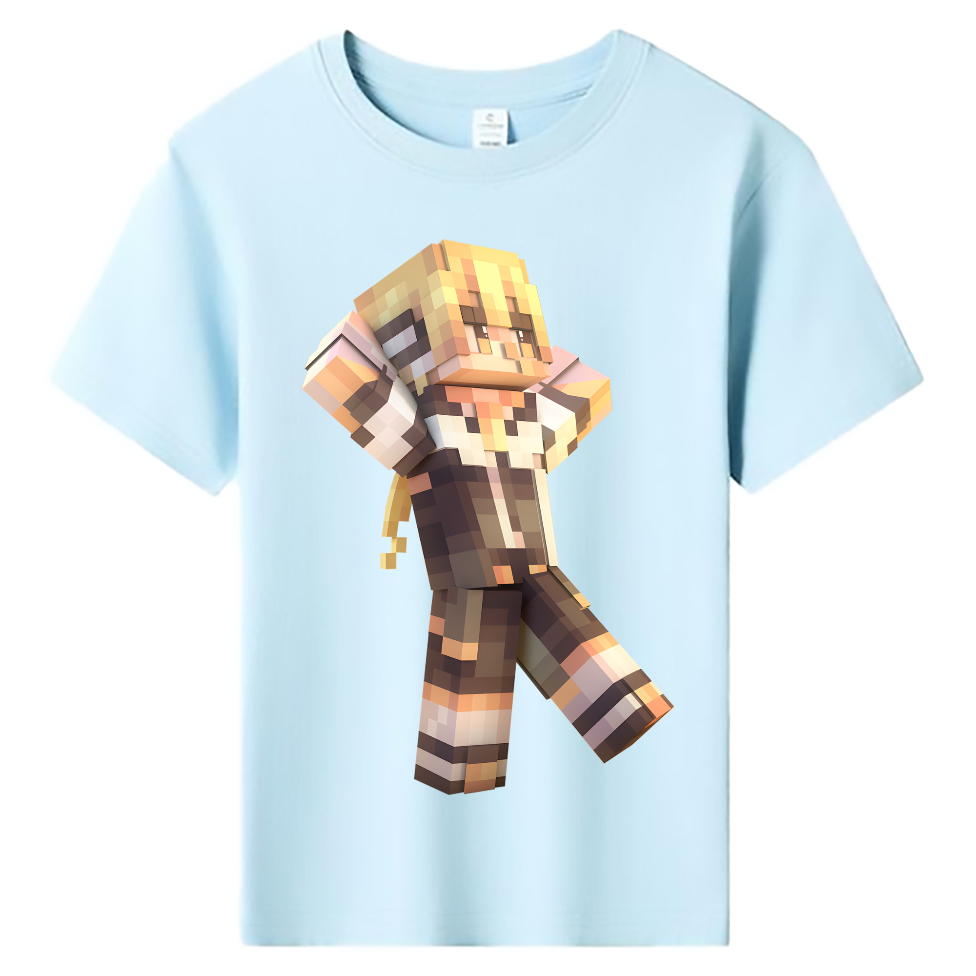 （画像用） マインクラフト ブロックの世界 Minecraft MC Block world 綿100％キッズTシャツ（フロントプリント）